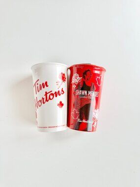 NIB TIM HORTONS x Shawn Mendes Red Ceramic Travel Mug